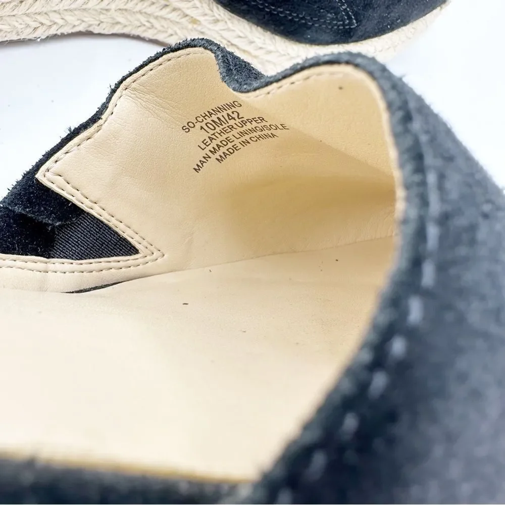 Sole Society Channing‎ Black Suede Ankle Strap Platform Espadrille Sandal 10M